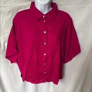 Ming Wang Pink Boxy Button Down Blouse
